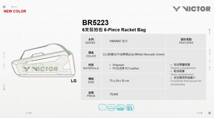 VICTOR RACKET BAG BR5223 - WIT / GROEN - Afbeelding 2