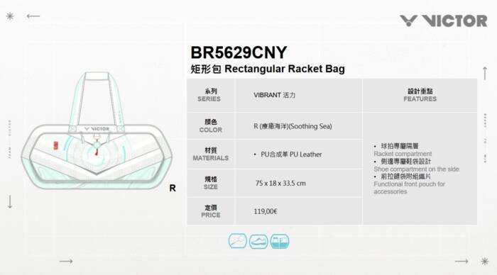 VICTOR RACKET BAG BR5629 CNY - WIT / GROEN - Afbeelding 5