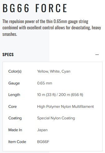 YONEX BG 66 FORCE - WIT - COIL 200M - Afbeelding 4